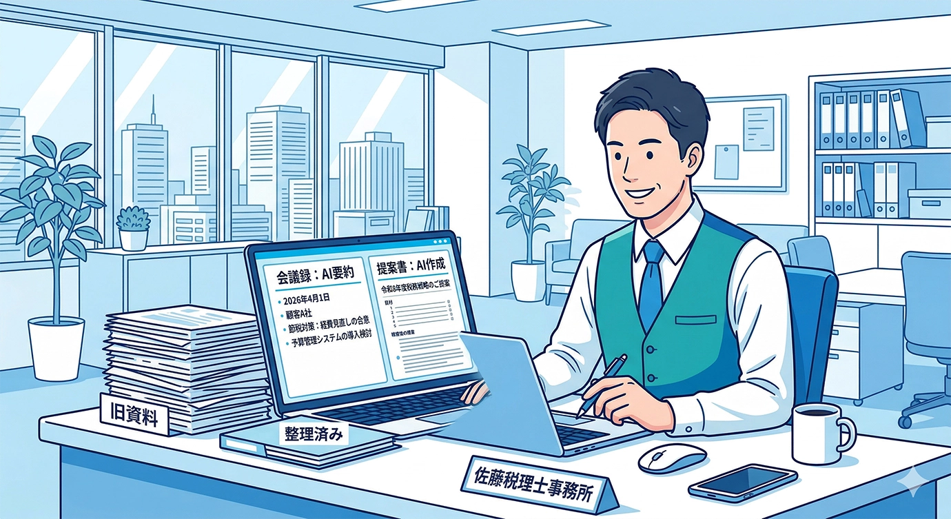 税理士事務所のAI導入で文書作成時間を60%削減した事例のイメージ