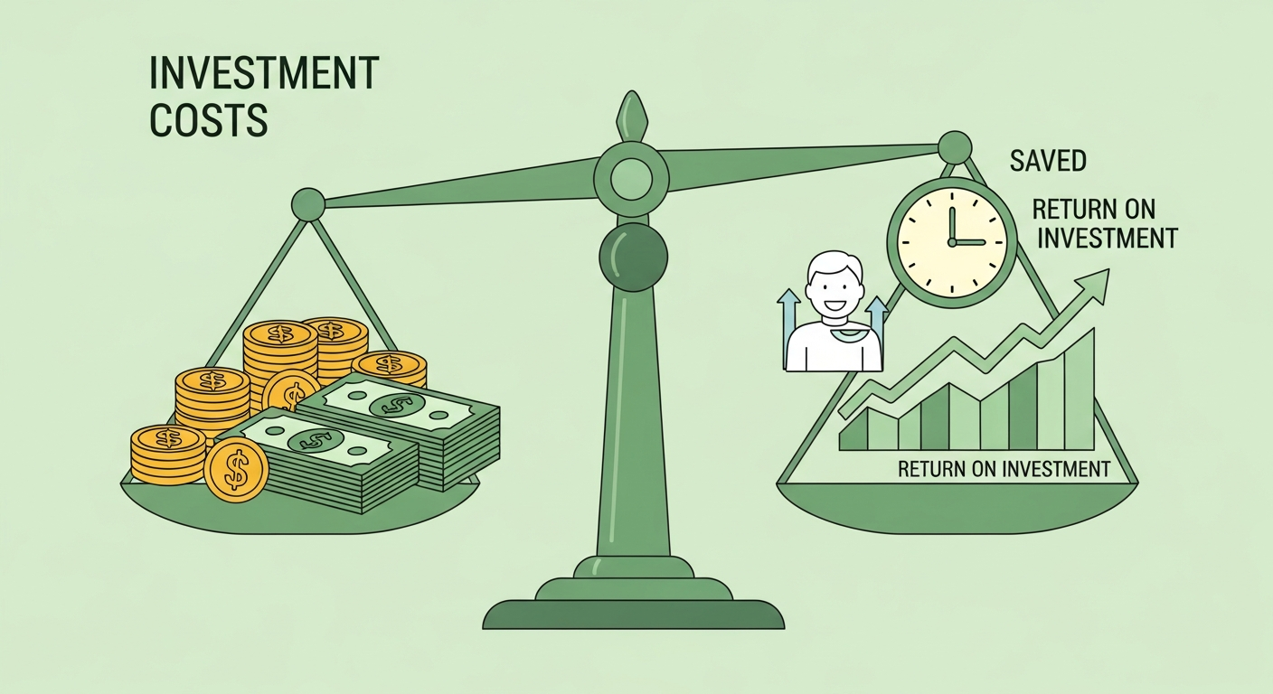 AIチャットボット導入のコストと費用対効果を示すイラスト