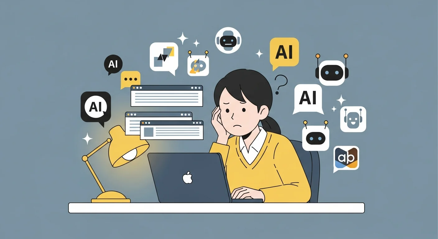 AIツール選びに迷う日本人のイラスト