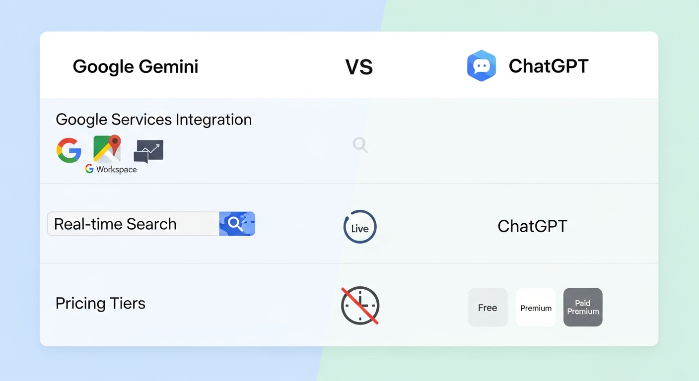 GeminiとChatGPTの機能比較表