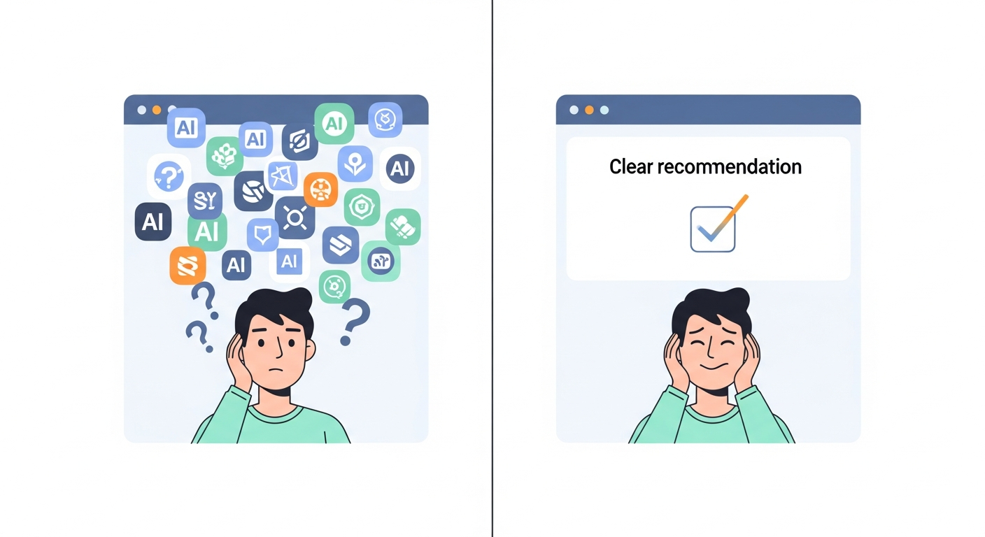 AIツールが多すぎて選べない問題を診断で解決するイメージ