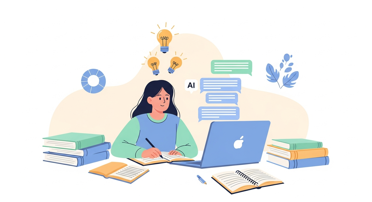 AIを使って勉強する学生のイラスト