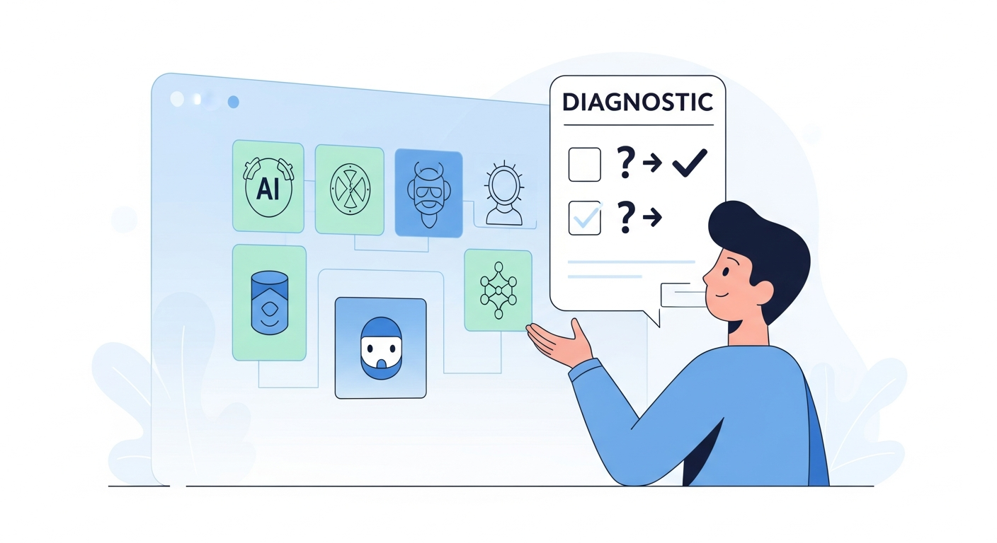AIが多すぎて選べない問題をAI診断で解決するイメージ